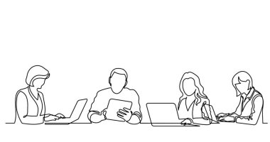 ofis çalışanları iş toplantısında, sürekli çizgi çizme