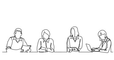ofis çalışanları iş toplantısında, sürekli çizgi çizme