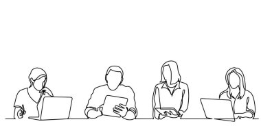 ofis çalışanları iş toplantısında, sürekli çizgi çizme