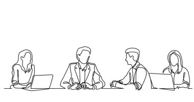 ofis çalışanları iş toplantısında, sürekli çizgi çizme