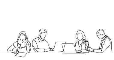 ofis çalışanları iş toplantısında, sürekli çizgi çizme