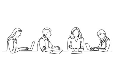 ofis çalışanları iş toplantısında, sürekli çizgi çizme