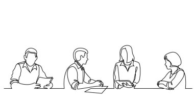 ofis çalışanları iş toplantısında, sürekli çizgi çizme