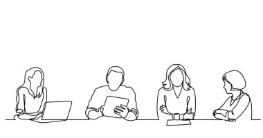ofis çalışanları iş toplantısında, sürekli çizgi çizme