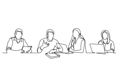 ofis çalışanları iş toplantısında, sürekli çizgi çizme