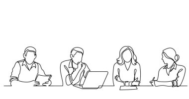 ofis çalışanları iş toplantısında, sürekli çizgi çizme