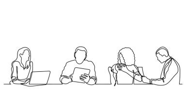 ofis çalışanları iş toplantısında, sürekli çizgi çizme