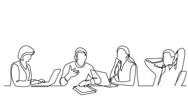 ofis çalışanları iş toplantısında, sürekli çizgi çizme