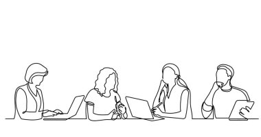 ofis çalışanları iş toplantısında, sürekli çizgi çizme