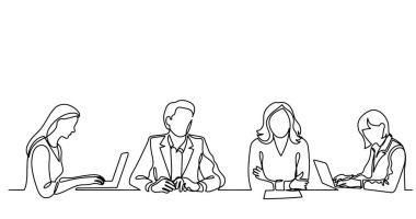 ofis çalışanları iş toplantısında, sürekli çizgi çizme