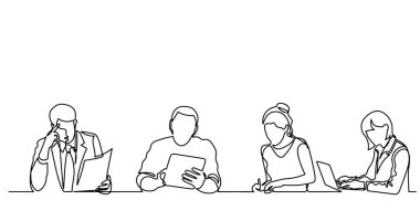 ofis çalışanları iş toplantısında, sürekli çizgi çizme