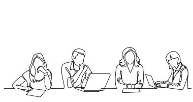 ofis çalışanları iş toplantısında, sürekli çizgi çizme