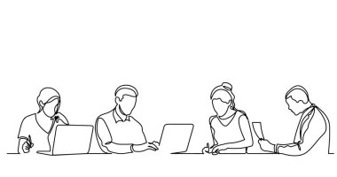 ofis çalışanları iş toplantısında, sürekli çizgi çizme