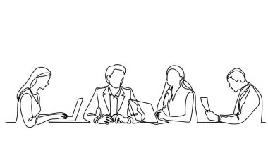 ofis çalışanları iş toplantısında, sürekli çizgi çizme