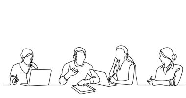 ofis çalışanları iş toplantısında, sürekli çizgi çizme