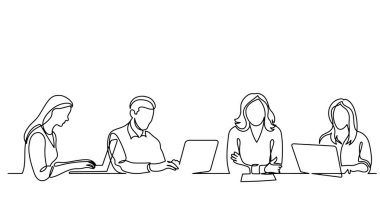 ofis çalışanları iş toplantısında, sürekli çizgi çizme