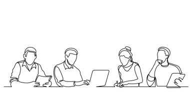 ofis çalışanları iş toplantısında, sürekli çizgi çizme