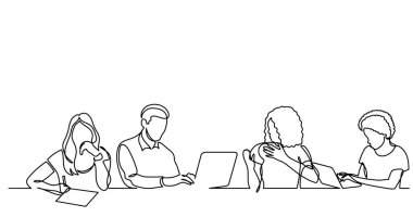 ofis çalışanları iş toplantısında, sürekli çizgi çizme