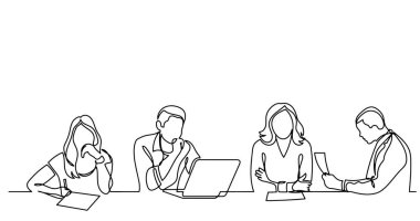 ofis çalışanları iş toplantısında, sürekli çizgi çizme