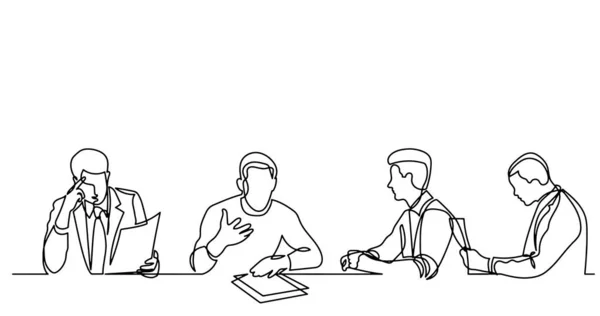 Desenho Linha Contínua Trabalhadores Escritório Reunião Negócios — Vetor de Stock