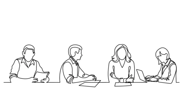 Desenho Linha Contínua Trabalhadores Escritório Reunião Negócios — Vetor de Stock