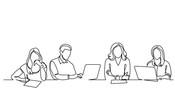 Ofis Çalışanları Toplantısında Sürekli Çizgi Çizme — Stok Vektör