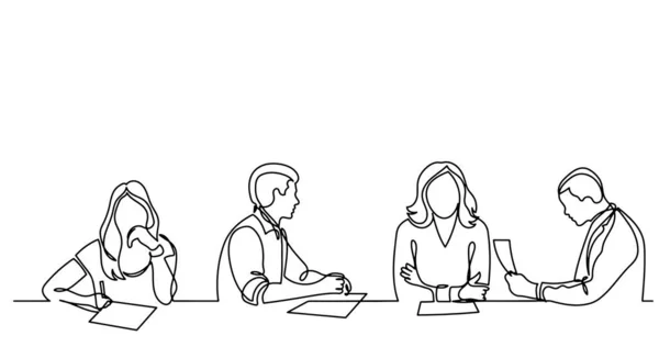 ビジネス会議でオフィス ワーカーの連続線の描画 — ストックベクタ