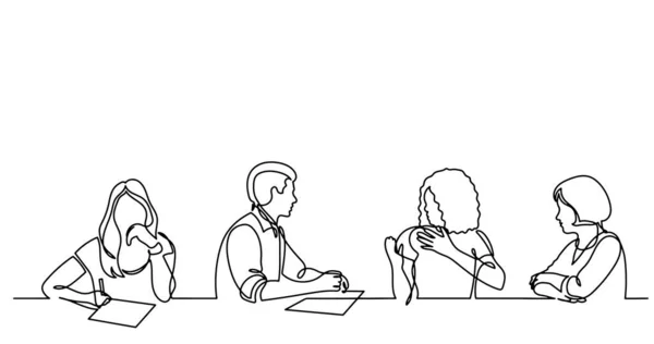 ビジネス会議でオフィス ワーカーの連続線の描画 — ストックベクタ