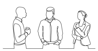 İş adamlarının sürekli iş çizimlerinin vektör çizimi iş görevleri hakkında konuşuyor