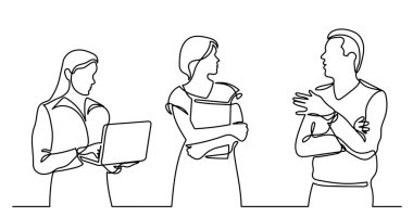 İş adamlarının sürekli iş çizimlerinin vektör çizimi iş görevleri hakkında konuşuyor