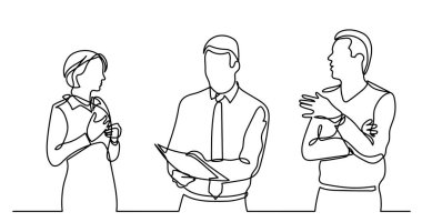 İş adamlarının sürekli iş çizimlerinin vektör çizimi iş görevleri hakkında konuşuyor