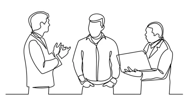 仕事の話をしているビジネスマンの連続線画のベクトル図 — ストックベクタ