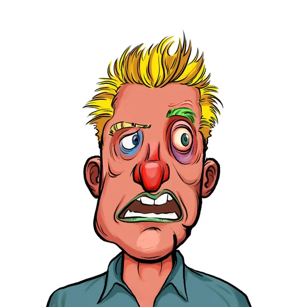 Caricature Humoristisk Handritad Illustration Imaginära Tecknad Person Med Roligt Ansikte — Stockfoto
