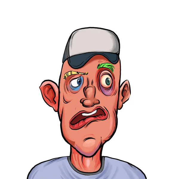 Карикатурная Юмористическая Иллюстрация Воображаемого Мультяшного Человека Смешным Выражением Лица Белом — стоковое фото
