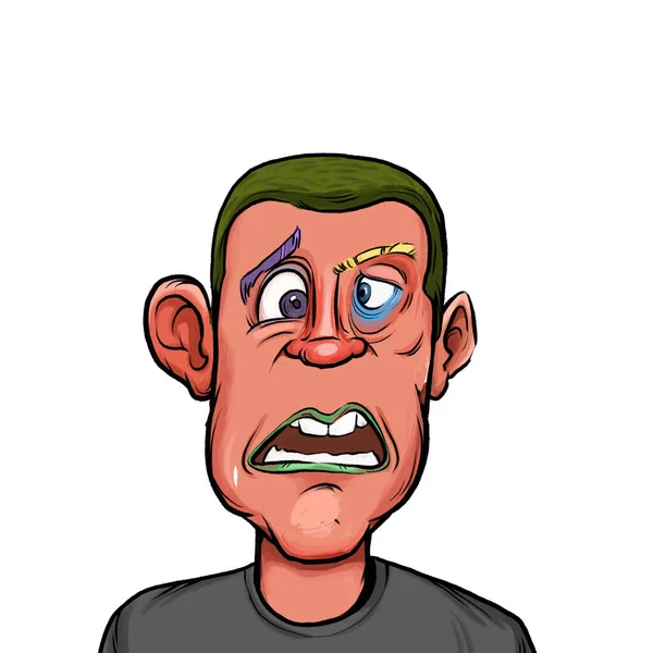 Karikatura Humor Ilustrace Imaginární Kreslený Člověk Legrační Obličejový Výraz Izolované — Stock fotografie