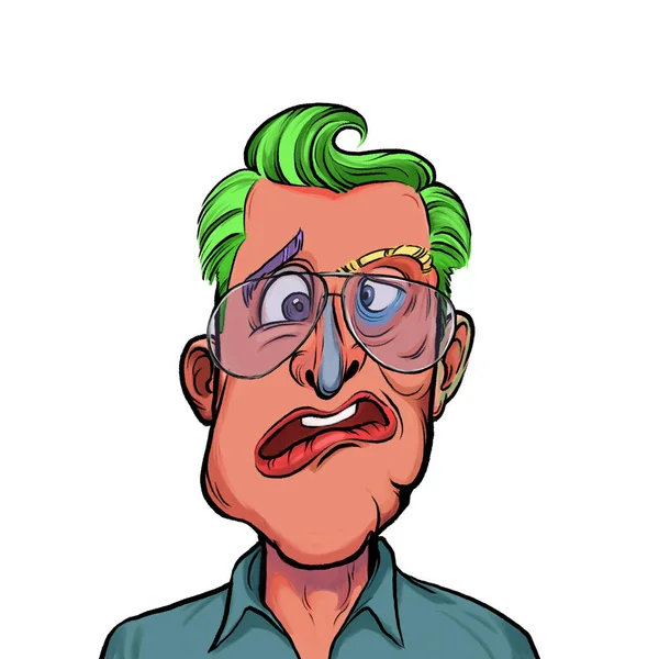 Мультиплікаційна Ілюстрація Гумору Уявної Мультиплікаційної Людини Смішним Виразом Обличчя Ізольовано — стокове фото