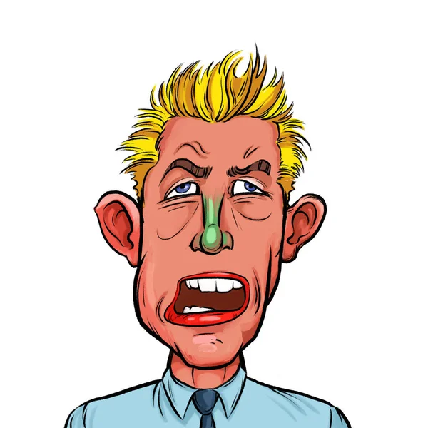 Мультиплікаційна Ілюстрація Гумору Уявної Мультиплікаційної Людини Смішним Виразом Обличчя Ізольовано — стокове фото