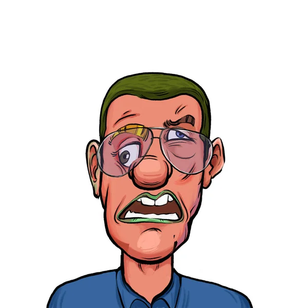 Caricatura Humor Ilustração Pessoa Desenho Animado Imaginário Com Expressão Facial — Fotografia de Stock