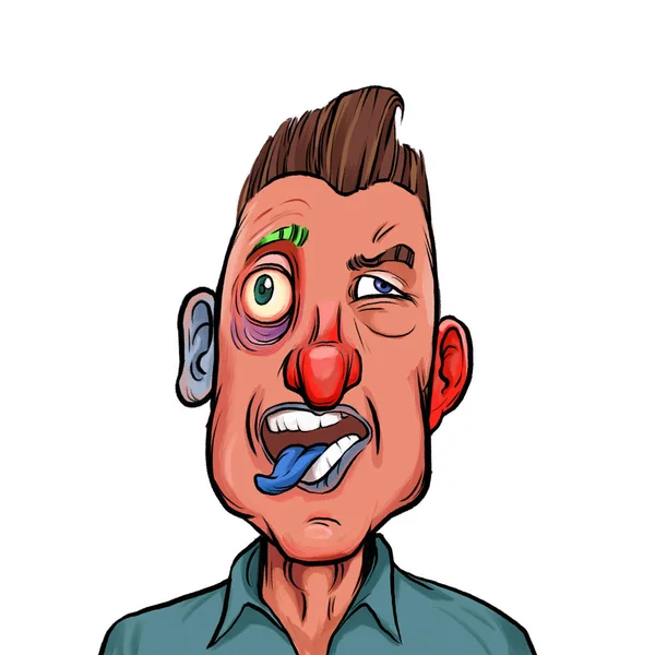 Карикатура Юмористическая Ручная Иллюстрация Воображаемого Мультяшного Человека Забавным Лицом Выделенным — стоковое фото
