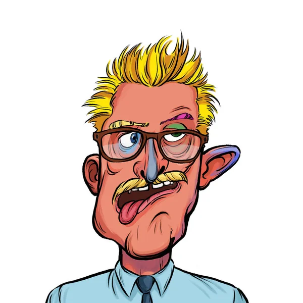 Caricature Humoristisk Handritad Illustration Imaginära Tecknad Person Med Roligt Ansikte — Stockfoto