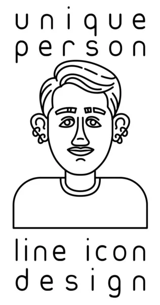 Egyedi Autentikus Képzeletbeli Személy Vonal Ikon Felhasználói Profil Kép Portré — Stock Vector