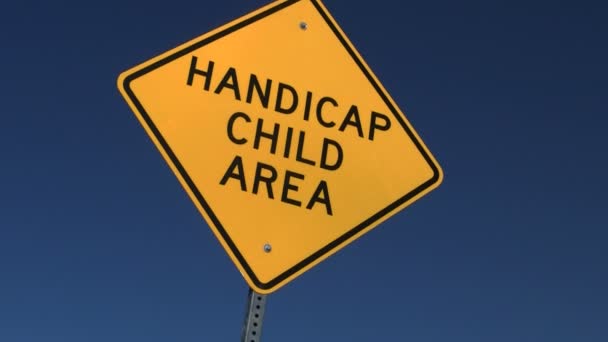 Handicap Child Area sign with right to left trucking — Stock Video