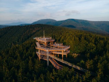 A mountain watchtower Stezka Valaska in Beskydy natural preserve in the Czech Republic. High quality photo