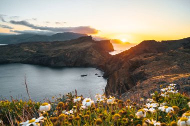 Sunset at Ponta de Sao Lourenco in Madeira Portugal Island. High quality photo