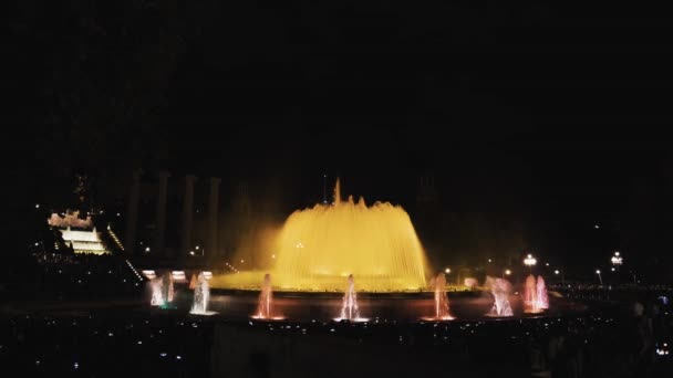 Noční Pohled Kouzelnou Fontánu Montjuic Barceloně Španělsko Vysoce Kvalitní Záběry — Stock video