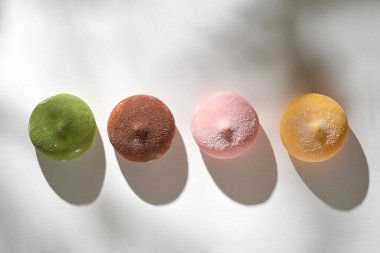 Japanese ice cream Mochi in rice dough. Traditional Japanese dessert on a White background. healthy eating concept