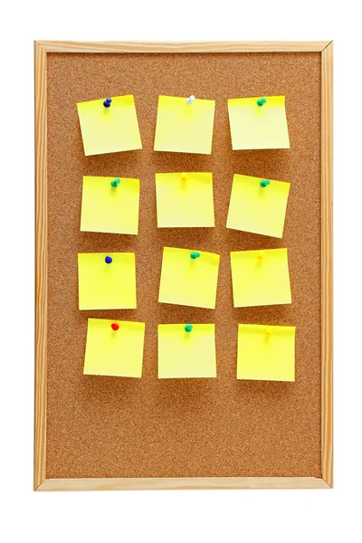 Office cork board with blank post it notes — Stock Photo, Image