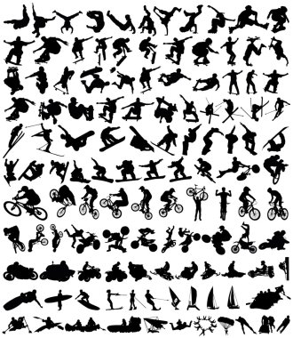 120 Extreme sport silhouettes of