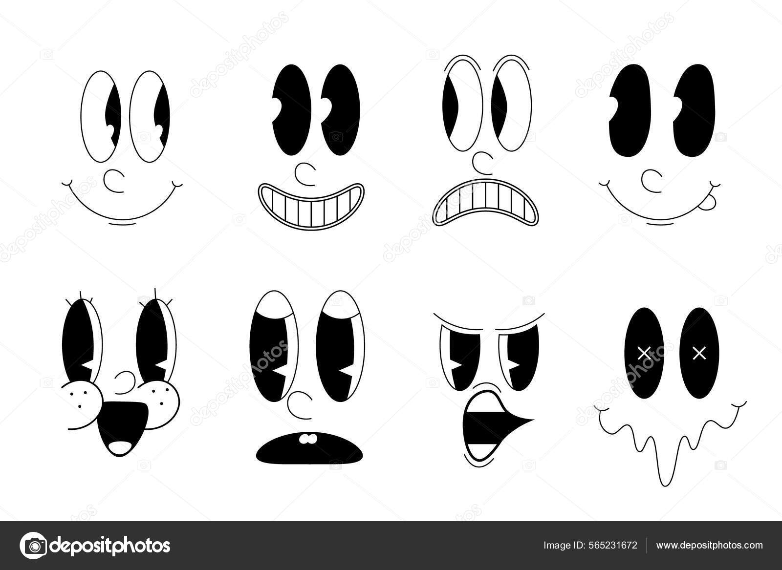 conjunto de caras engraçadas de personagens de mascote de desenho