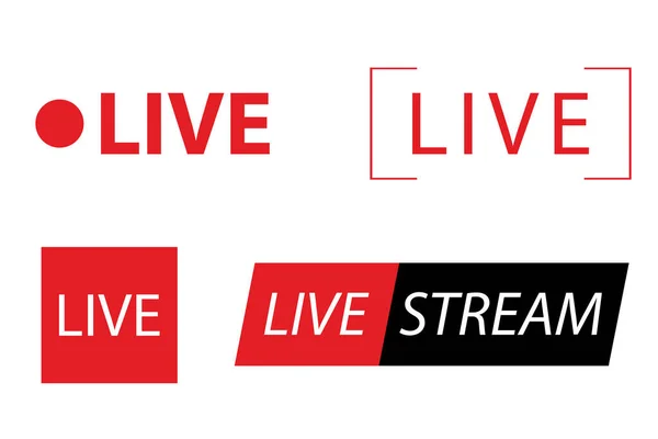 Set Live Streaming Icons Online Channel Live Event Stickers Isolated — стоковый вектор